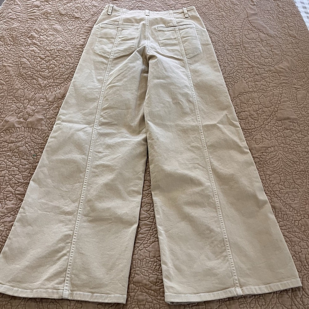 Maeve Anthropologie Delaney 28 Wide Leg Pants High Rise Seamed Trouser Tan Boho - Picture 9 of 10
